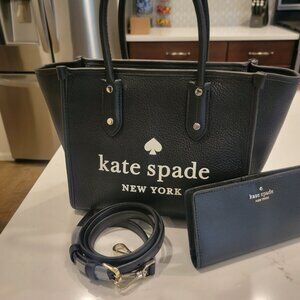 NWT Kate Spade Black Medium Tote Bag w\large Slim Bi-Fold Wallet